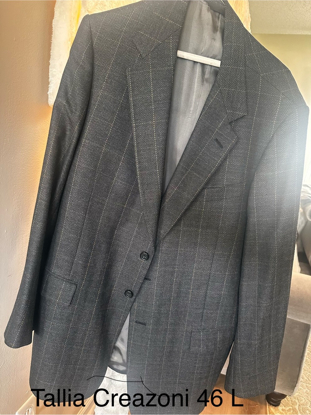 Charcoal Pinstripe Men's Suit Jacket - Gray